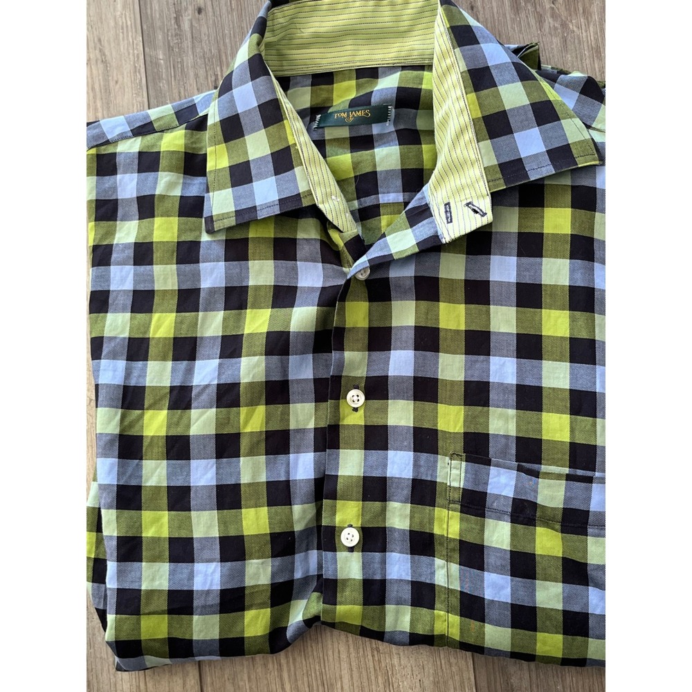 TOM JAMES Mens‎ L Plaid Button Down Shirt Long Sleeve Casual Dress Shirt